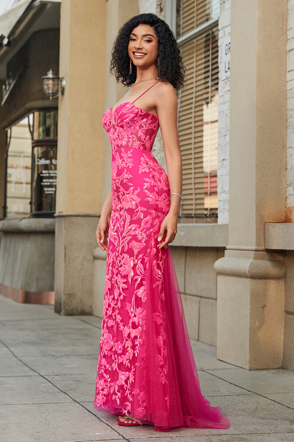 Havfrue Fuchsia Long Prom Kjole med Appliques