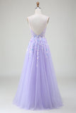 A-Line Purple Prom kjole med paljetter
