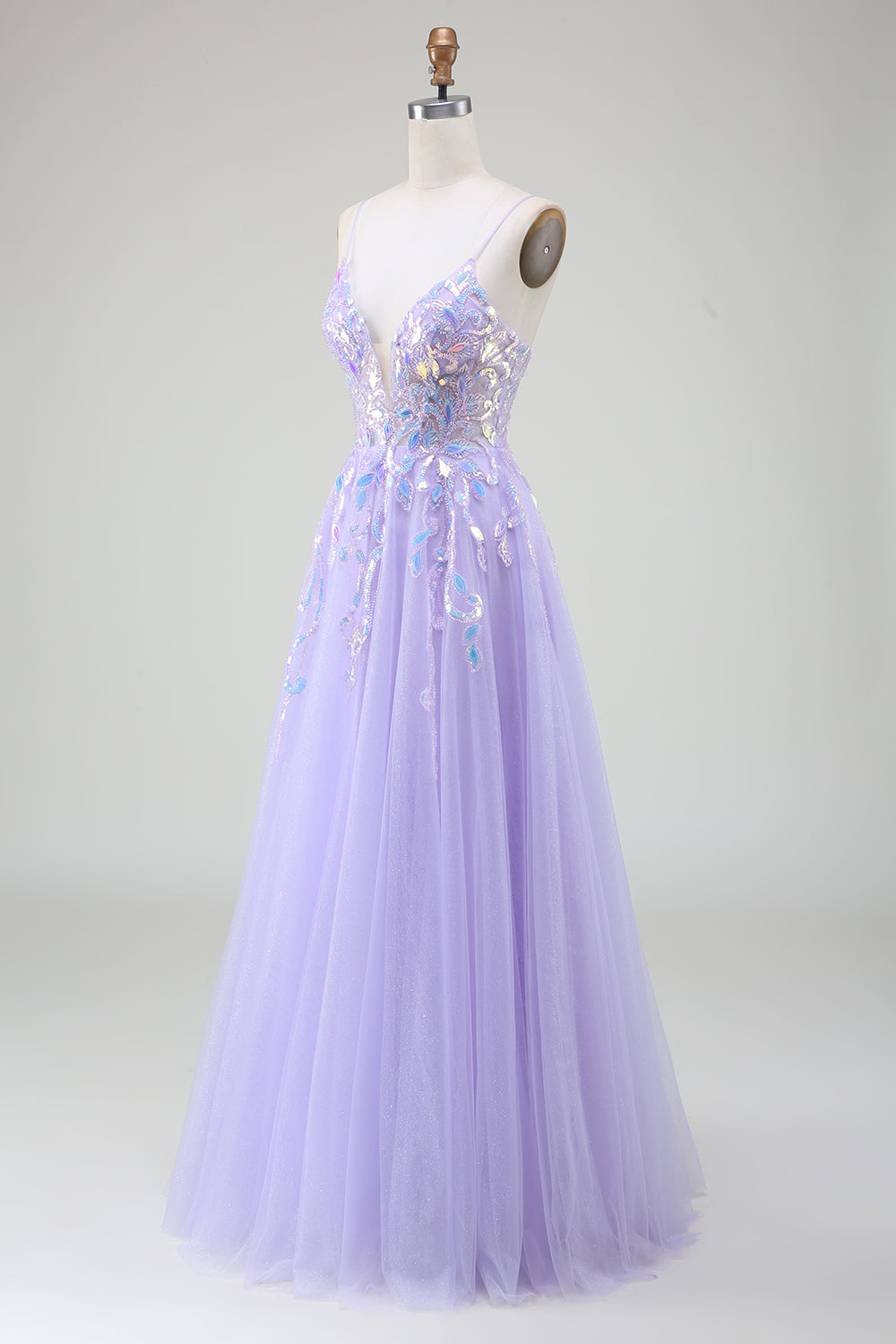 A-Line Purple Prom kjole med paljetter