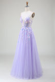 A-Line Purple Prom kjole med paljetter