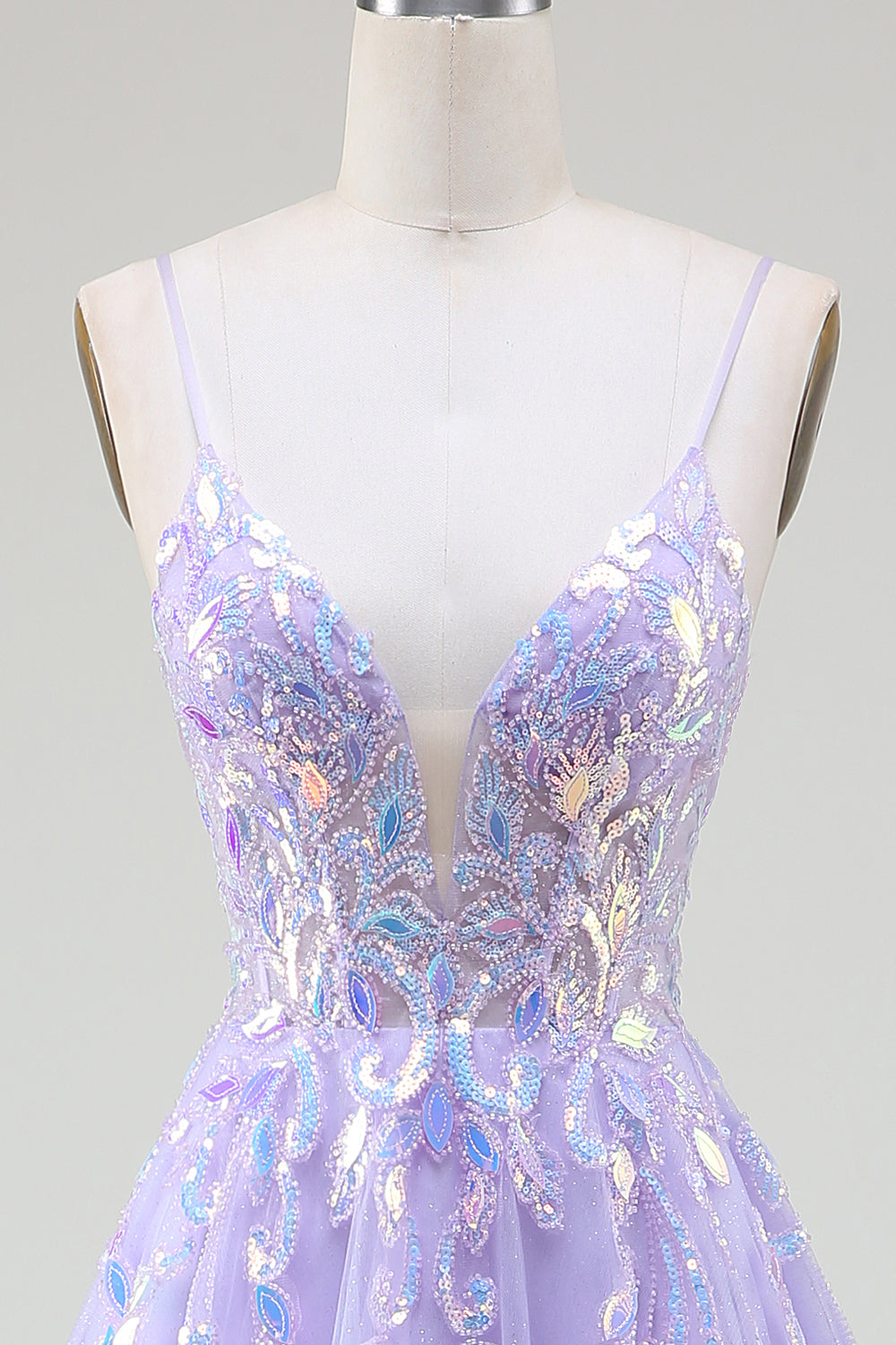 A-Line Purple Prom kjole med paljetter