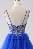 Royal Blue Tiered Prom kjole med paljetter