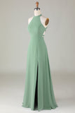 A-Line Halter Åpne Back Matcha brudepike kjole med delt front