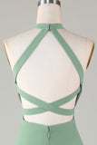 A-Line Halter Åpne Back Matcha brudepike kjole med delt front