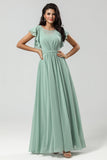 Chiffon A Line Green brudepike kjole med plissert