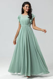 Chiffon A Line Green brudepike kjole med plissert