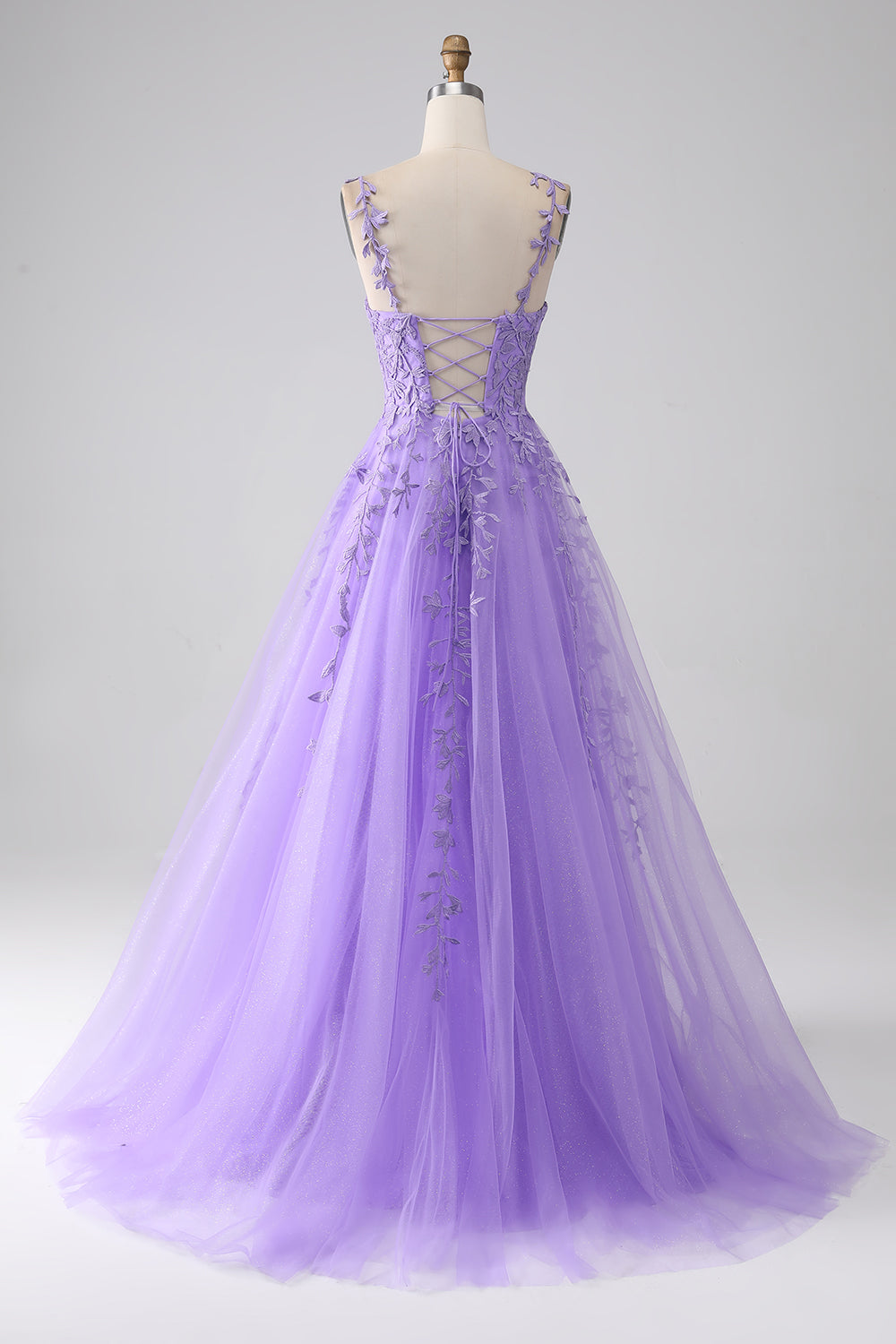 Lilac A-Line Spaghetti stropper Long Prom Kjole med Appliques