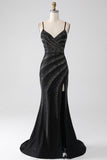 Mermaid Beaded Black Prom kjole med Slit