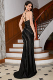 Sparkly Mermaid Spaghetti stropper Svart Long Prom Kjole med Beading Split Front