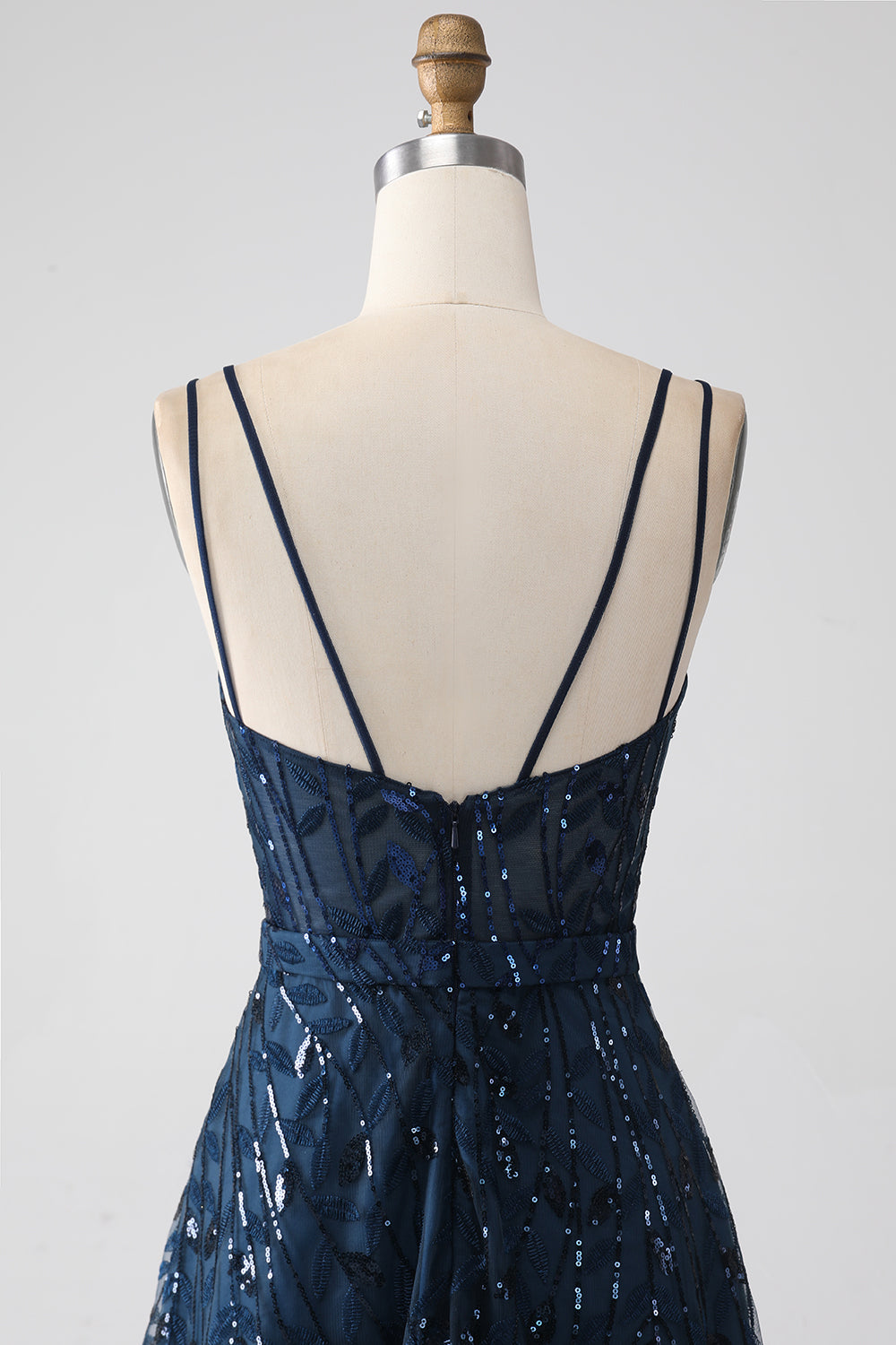 A-Line Dark Navy Spaghetti stropper Long Prom Dress med Slit