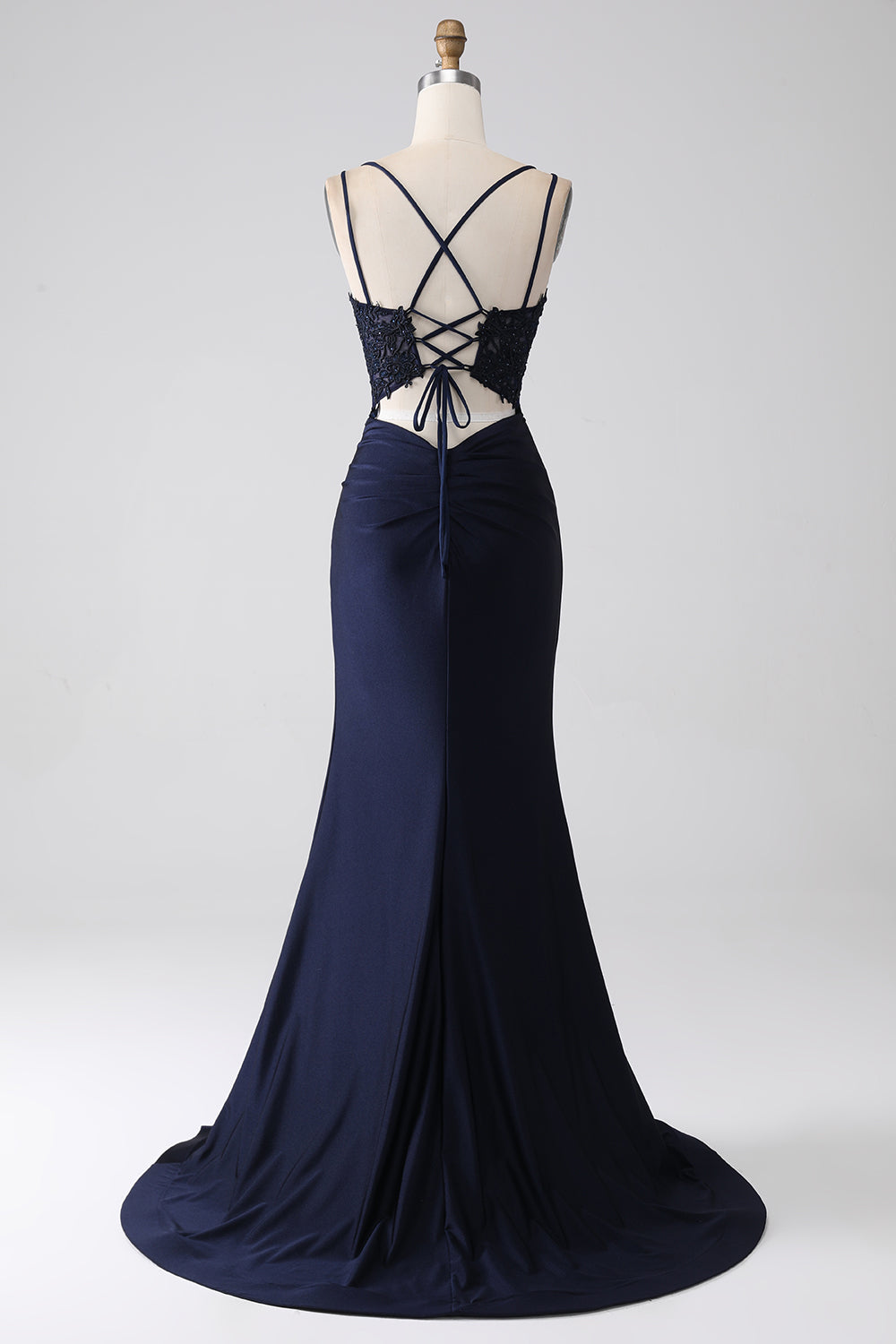 Mermaid Beaded Navy Prom kjole med Ruffles