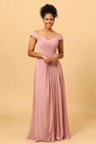 Ruffles Chiffon Pink brudepike kjole med spalte