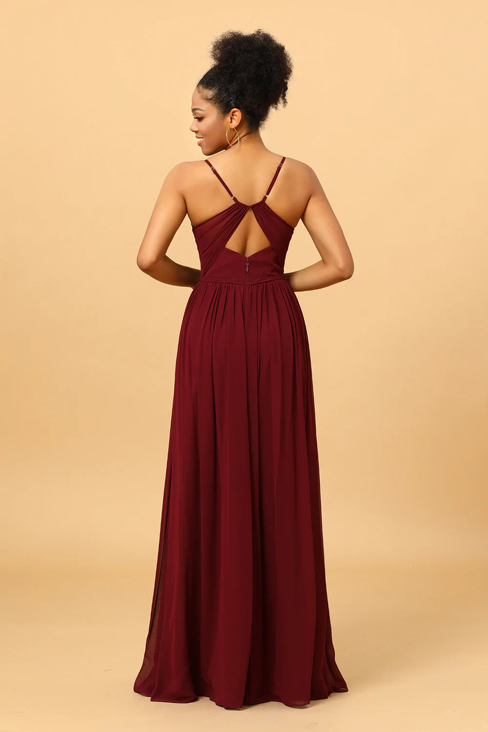 A-Line Chiffon Burgund brudepike kjole med spalte