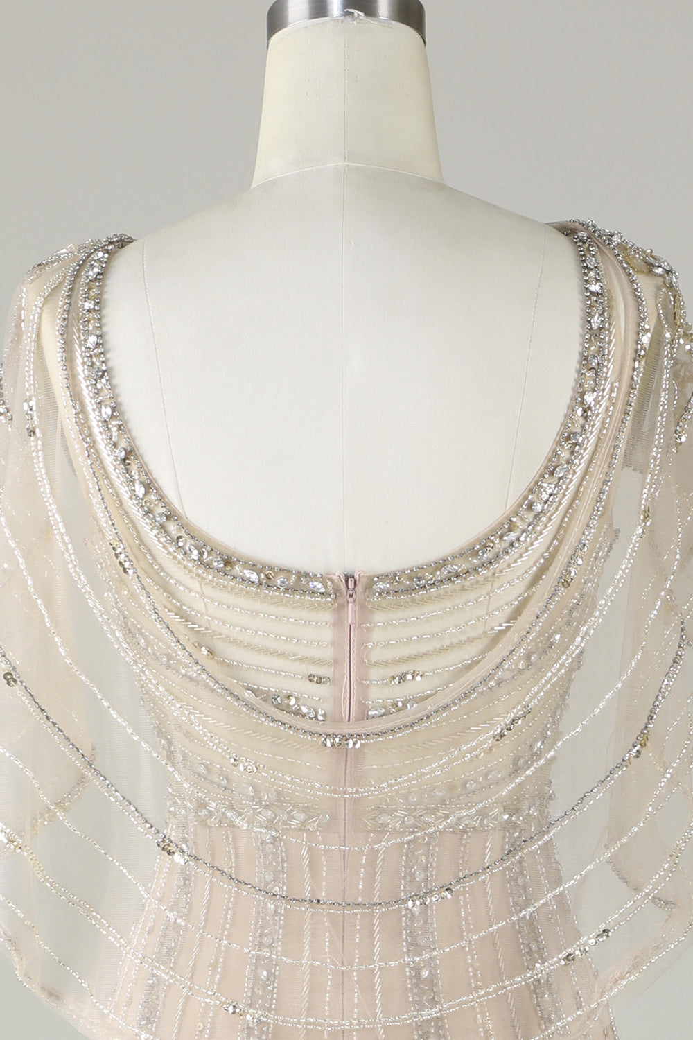 Sparkly Champagne Beaded Mermaid Long Prom Dress med Wrap