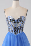 A-Line Sweetheart Mirror Royal Blue Prom kjole