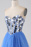 A-Line Sweetheart Mirror Royal Blue Prom kjole