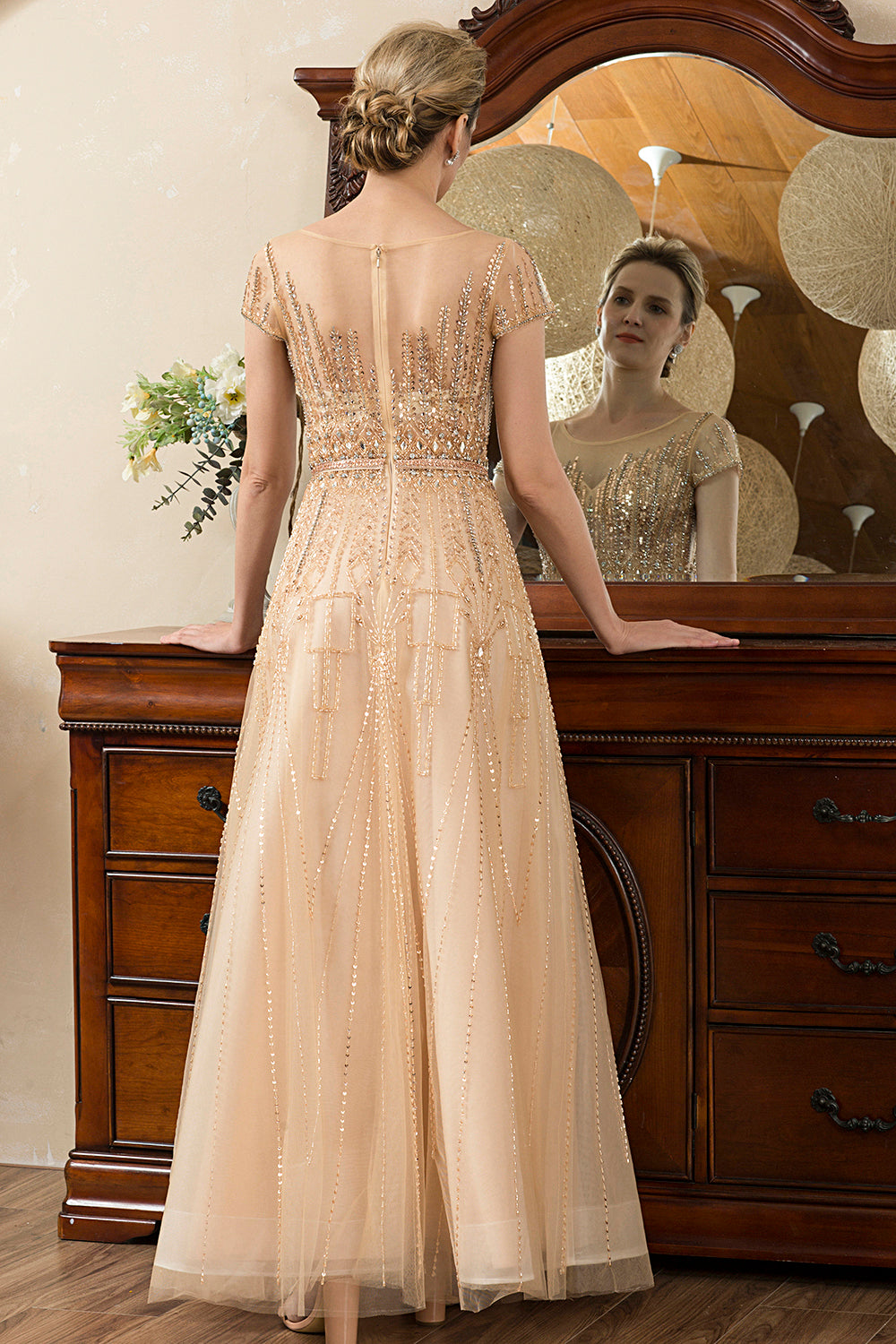 Golden Beaded Mor til Bride Dress