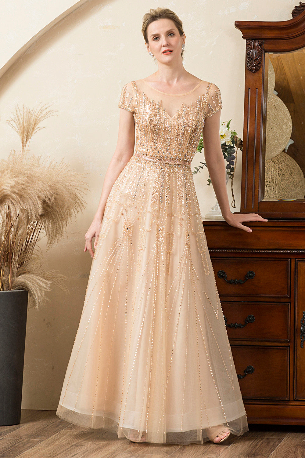 Golden Beaded Mor til Bride Dress