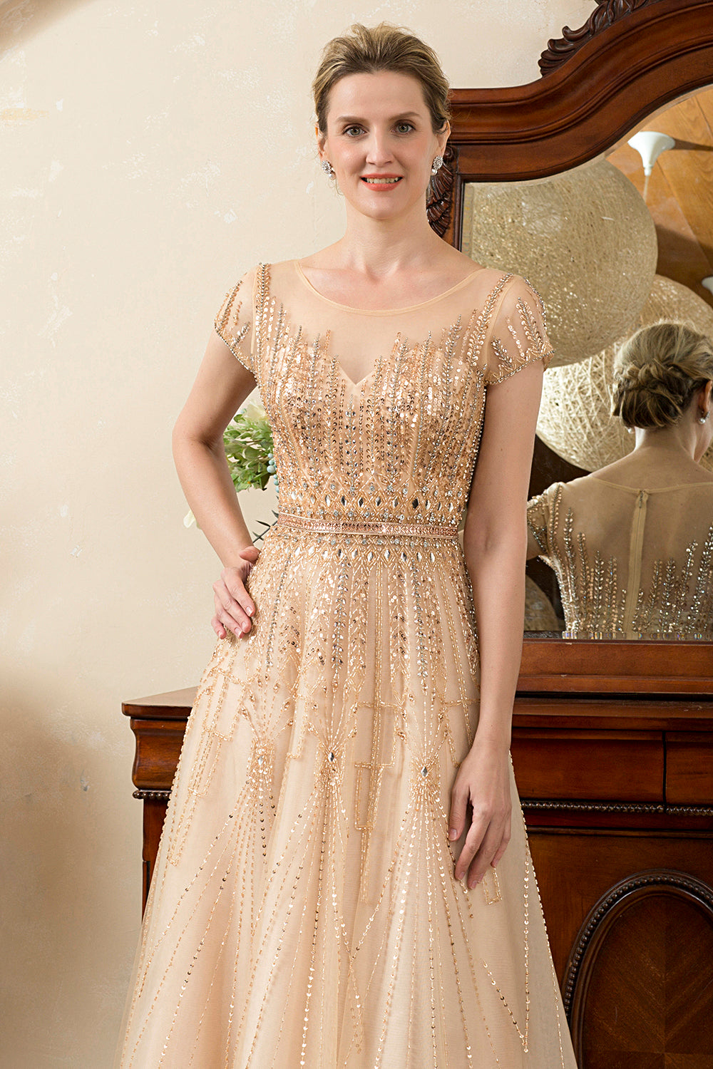 Golden Beaded Mor til Bride Dress