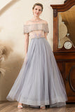 Grey Tulle En linje Beaded Glitter Mor brud kjole