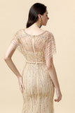 Havfrue V Neck Golden Beaded Long Foraml Kjole