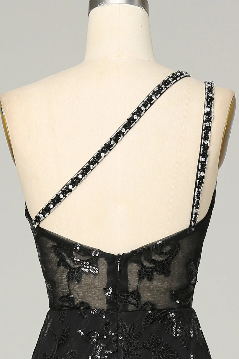 Sheath En skulder Ryggløs Svart blonder Long Prom Kjole