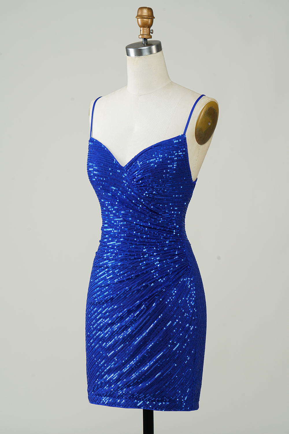 Sparkly Bodycon Spaghetti stropper Royal Blue Sequins Kort Homecoming kjole