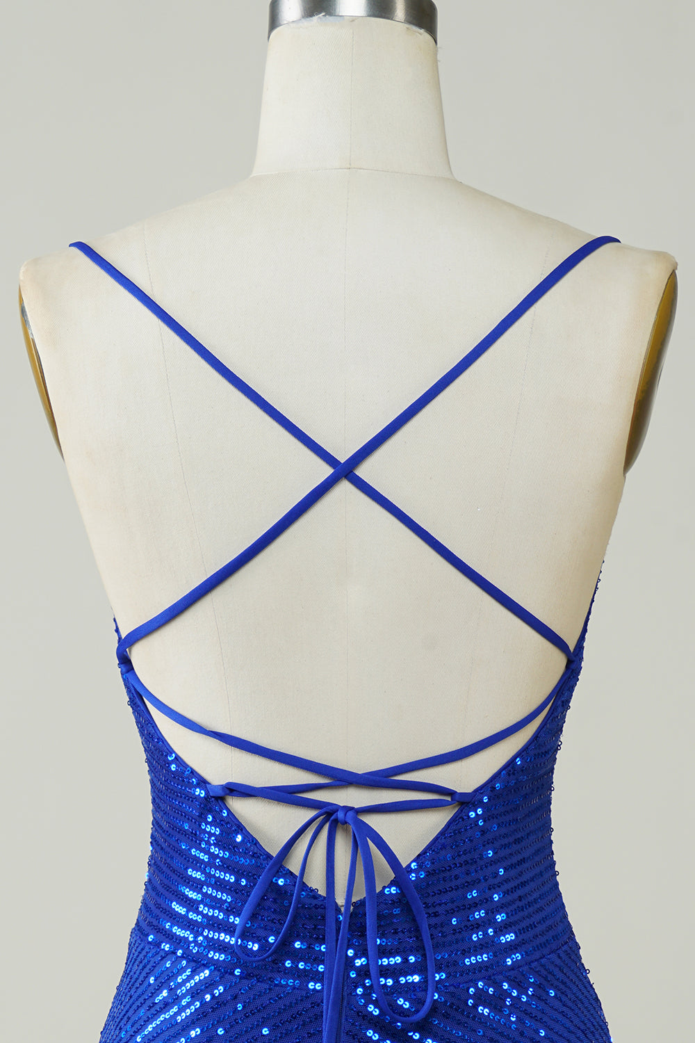 Sparkly Bodycon Spaghetti stropper Royal Blue Sequins Kort Homecoming kjole