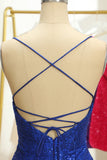 blå paljetter tight backless kort homecoming kjole