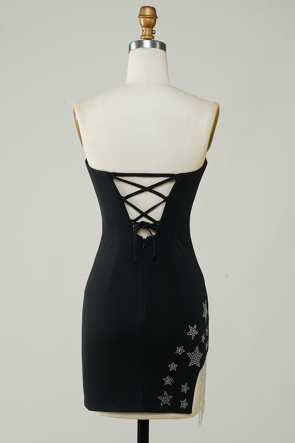 Stilig Sheath Strapless Black Short Homecoming Dress med dusk