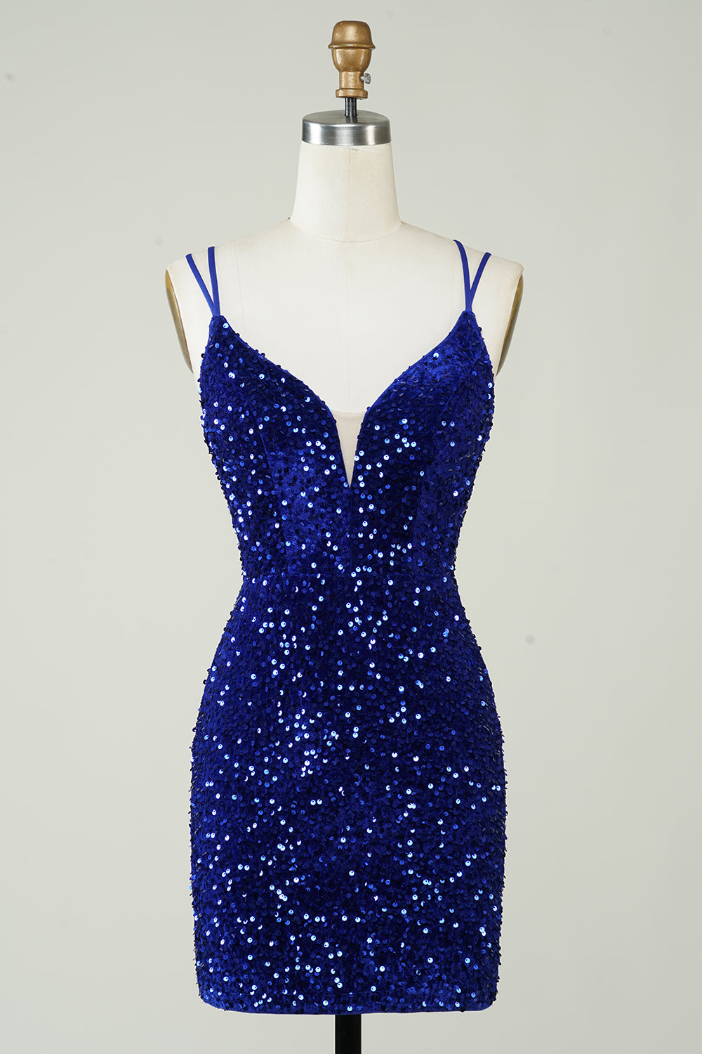 Slire Royal Blue Sequins Kort Homecoming kjole med Criss Cross Back