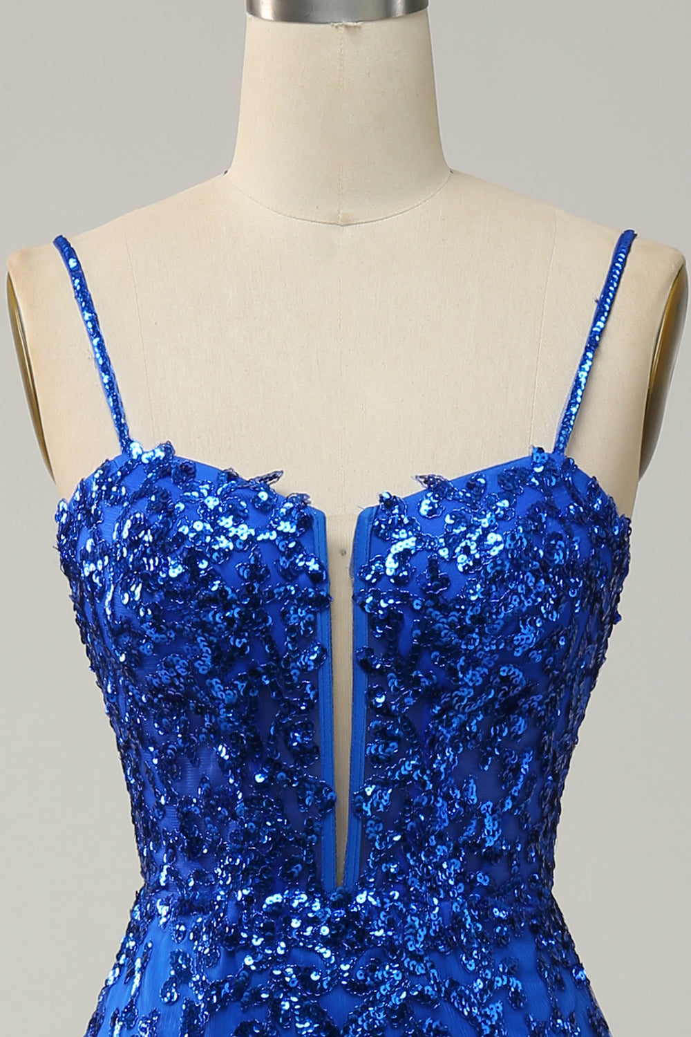 Havfrue Spaghetti stropper Royal Blue paljetter Long Prom kjole med delt front