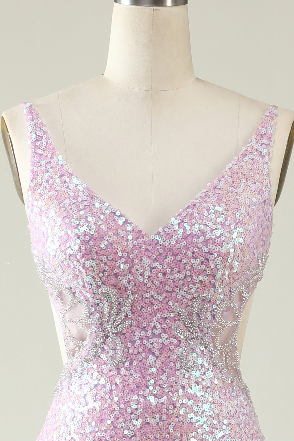 Slire V Neck Lilac Sequins Long Prom Kjole med Split Front