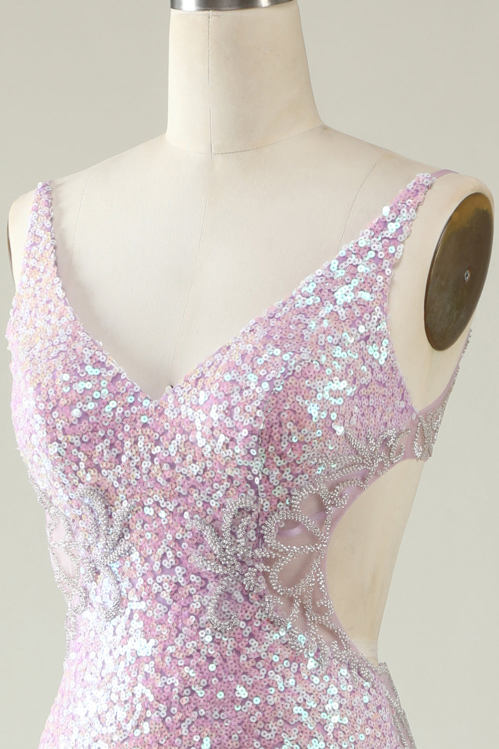 Slire V Neck Lilac Sequins Long Prom Kjole med Split Front