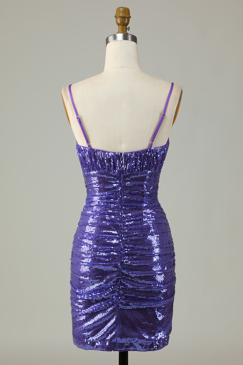 Sparkly Purple Sequins Spaghetti stropper Tight Short Homecoming Dress