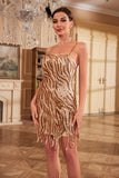 Slire Spaghetti stropper Golden Sequins 1920-tallet Kjole med dusk