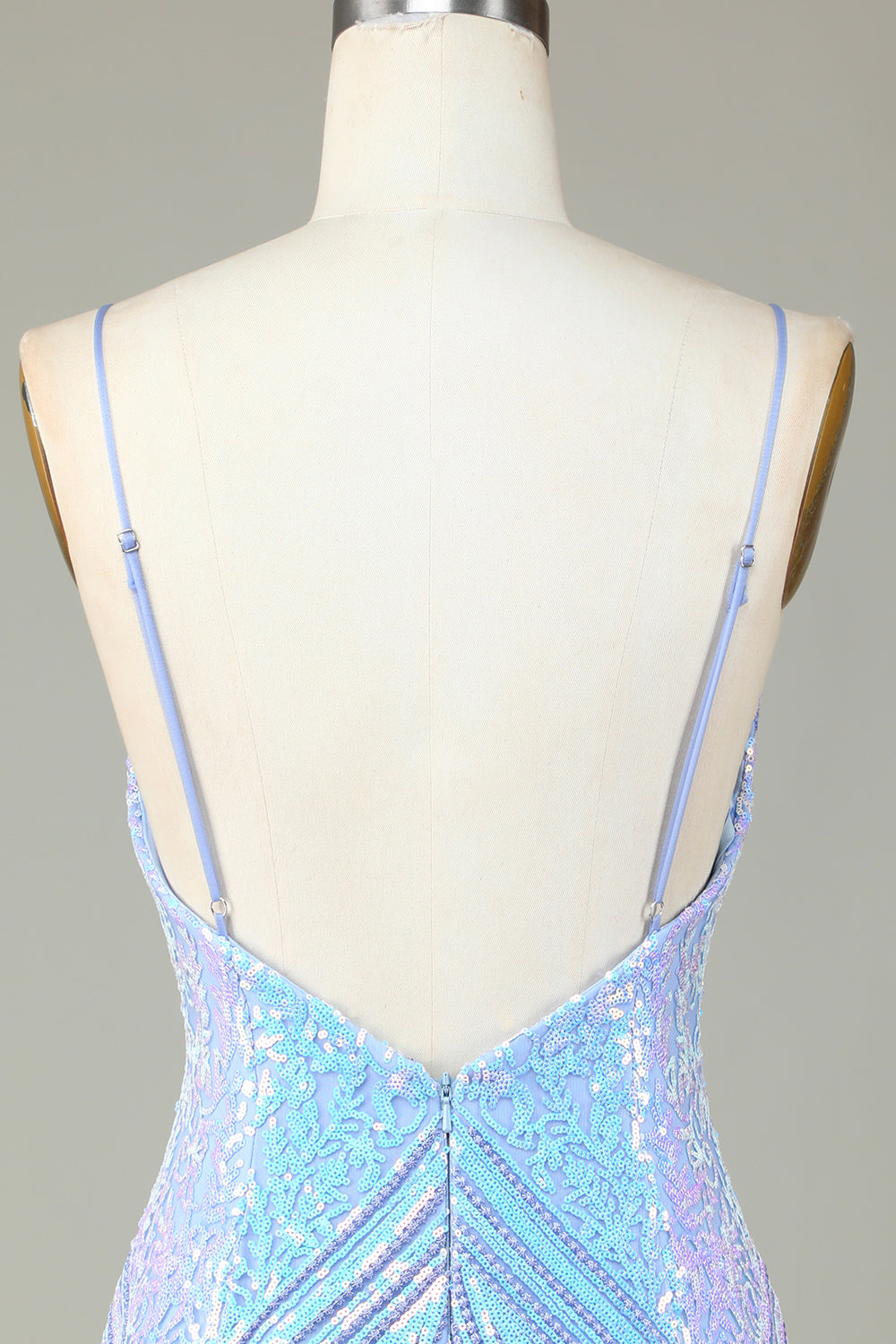 Sparkly Sheath Spaghetti Stropper Blå paljetter Kort Homecoming Kjole med ryggløs
