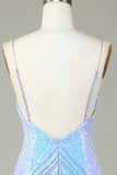 Sparkly Sheath Spaghetti Stropper Blå paljetter Kort Homecoming Kjole med ryggløs