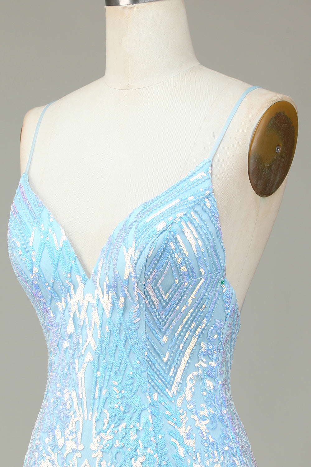 Sparkly Sheath Spaghetti Stropper Blå paljetter Kort Homecoming Kjole med ryggløs