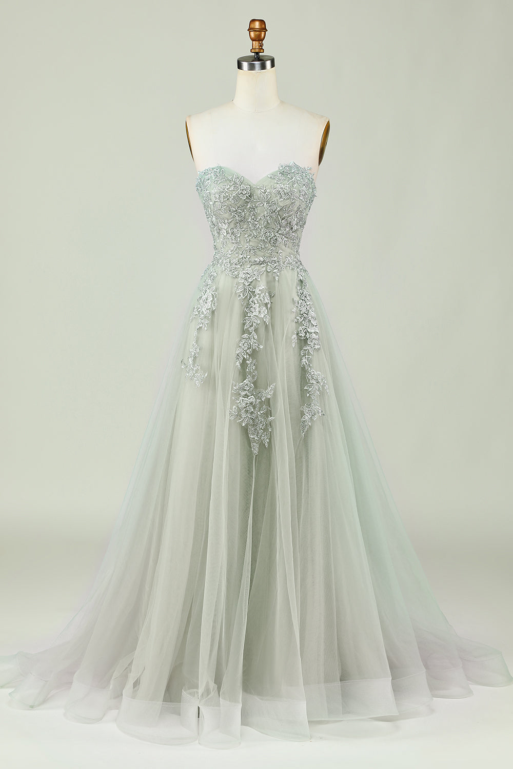 Sweetheart Beaded Light Green Long Prom Dress med Slit Front