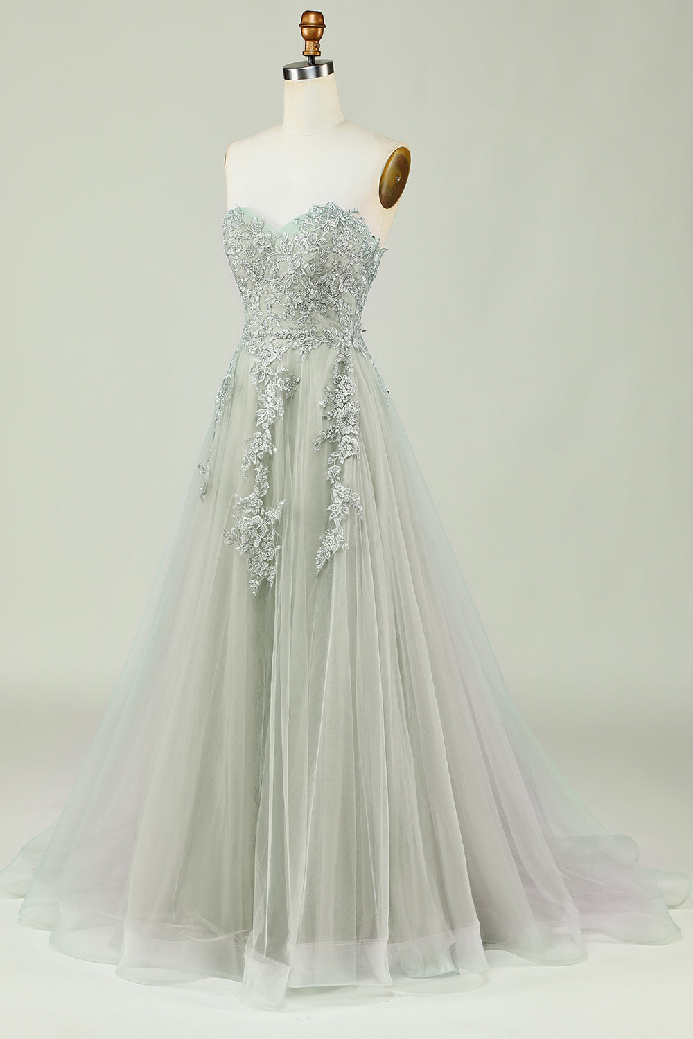 Sweetheart Beaded Light Green Long Prom Dress med Slit Front