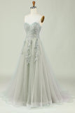 Sweetheart Beaded Light Green Long Prom Dress med Slit Front