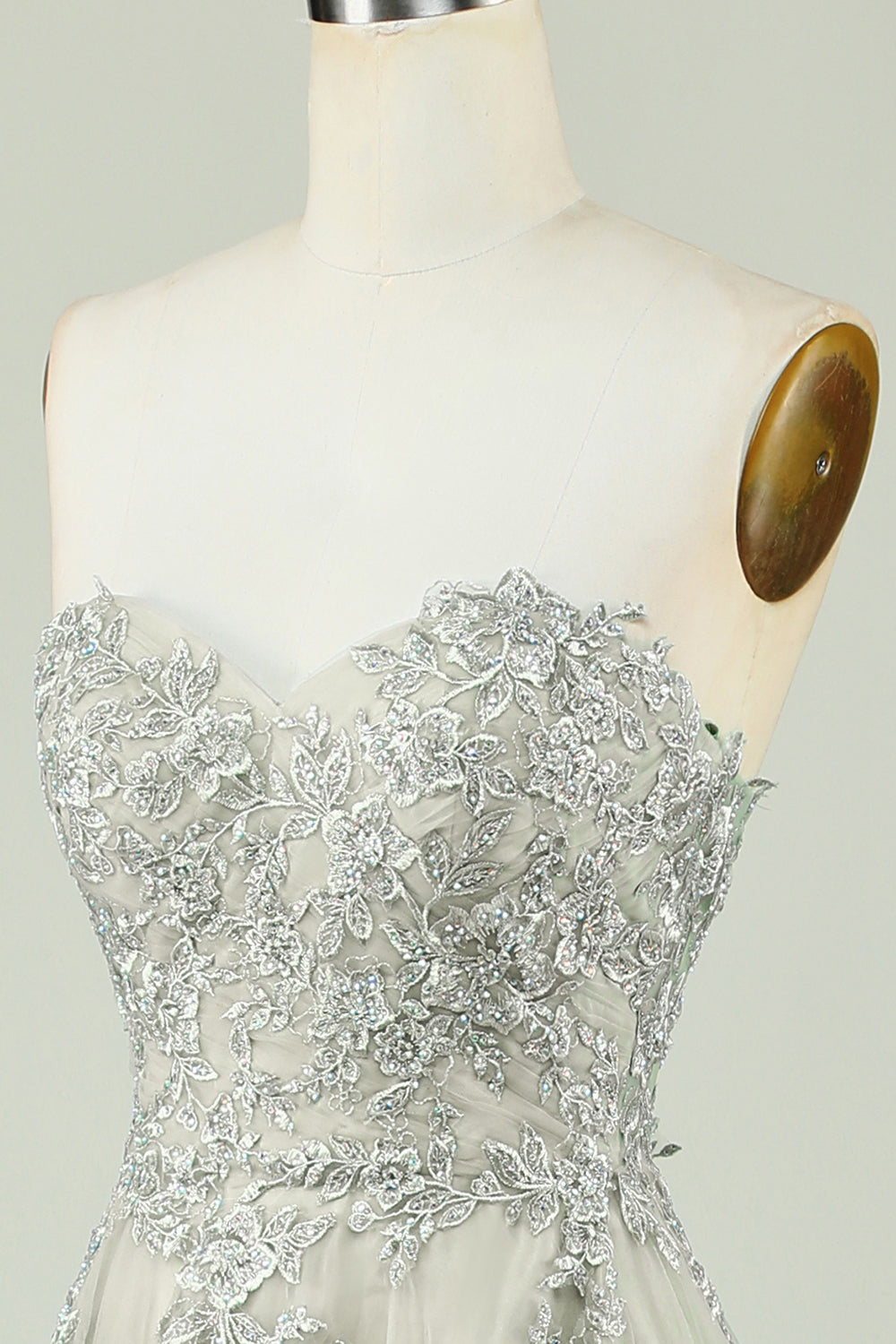 Sweetheart Beaded Light Green Long Prom Dress med Slit Front