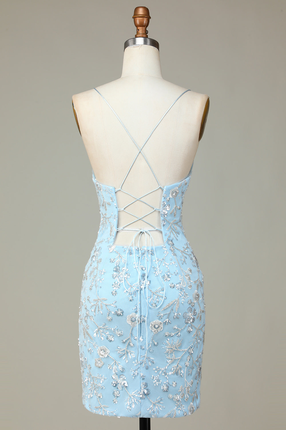Glitrende blå paljetter Beaded Blomster Tight Short Homecoming Dress