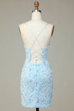 Glitrende blå paljetter Beaded Blomster Tight Short Homecoming Dress