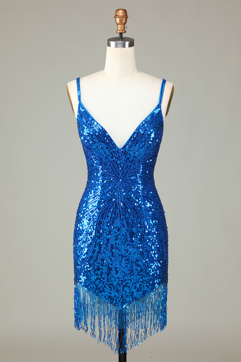 Slire Spaghetti stropper Peacockt Blue Sequins 1920-tallet Kjole med dusk