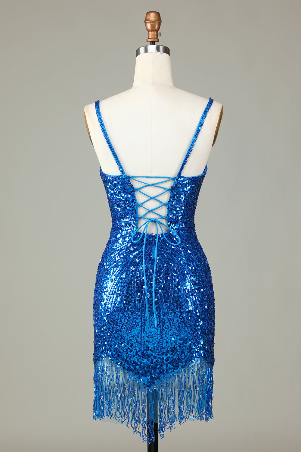 Slire Spaghetti stropper Peacockt Blue Sequins 1920-tallet Kjole med dusk