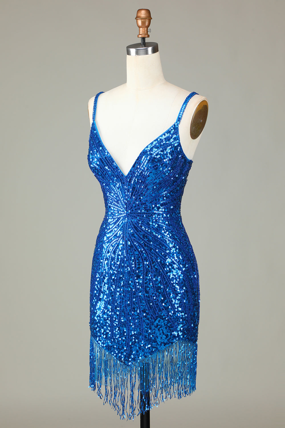 Slire Spaghetti stropper Peacockt Blue Sequins 1920-tallet Kjole med dusk