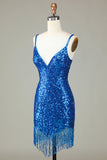 Slire Spaghetti stropper Peacockt Blue Sequins 1920-tallet Kjole med dusk