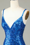 Slire Spaghetti stropper Peacockt Blue Sequins 1920-tallet Kjole med dusk